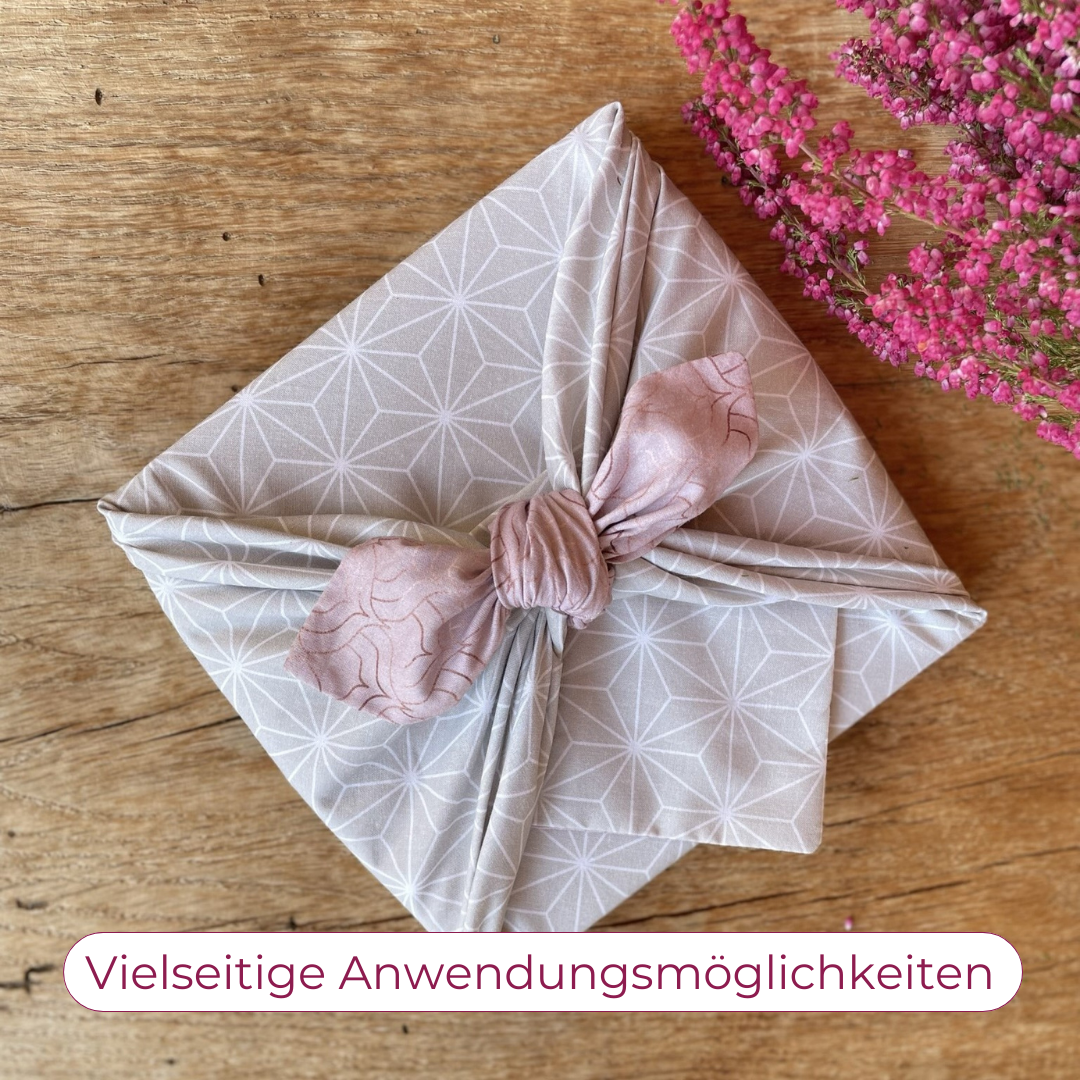 Furoshiki doppelseitig, Furoshiki mit zarten Ornamenten, Furoshiki Sternem Furoshiki Rosé, Furoshiki Set doppelseitig