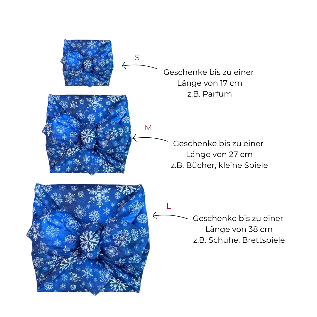 Furoshiki 3er Set Weihnachten, Furoshiki Weihnachten, Furoshiki Schneeflocken, Furoshiki Tuch Weihnachten, Geschenktuch Weihnachten, Furoshiki Bio Baumwolle, Furoshiki Noel, Geschenk für die Frau, Geschenkverpackung Weihnachten
