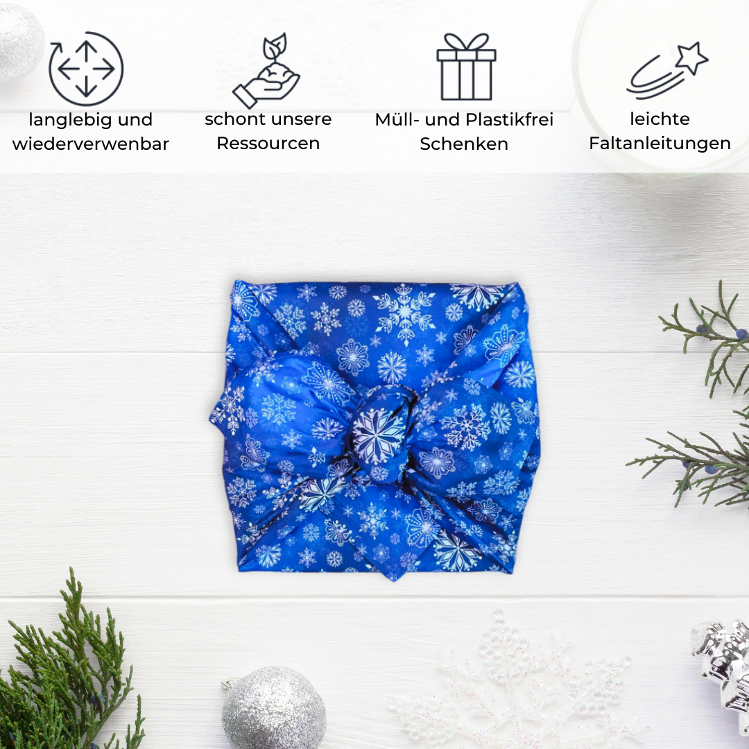 Furoshiki 3er Set Weihnachten, Furoshiki Weihnachten, Furoshiki Schneeflocken, Furoshiki Tuch Weihnachten, Geschenktuch Weihnachten, Furoshiki Bio Baumwolle, Furoshiki Noel, Geschenk für die Frau, Geschenkverpackung Weihnachten