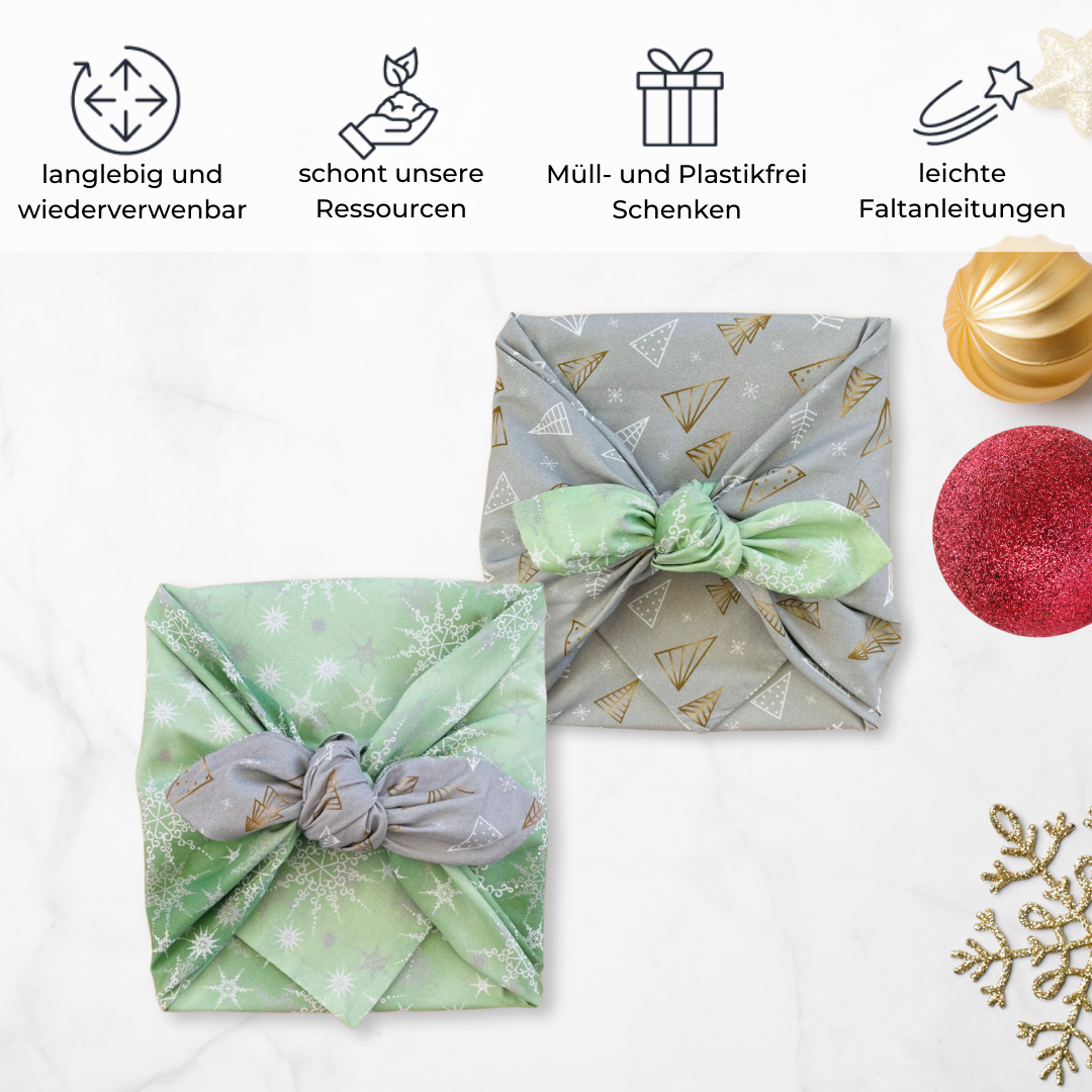 doppelseitige Furoshiki Weihnachten, Furoshiki Weihnachten, Furoshiki, Furoshiki Tuch, Geschenktuch Weihnachten, Furoshiki Weihnachtsmotiv