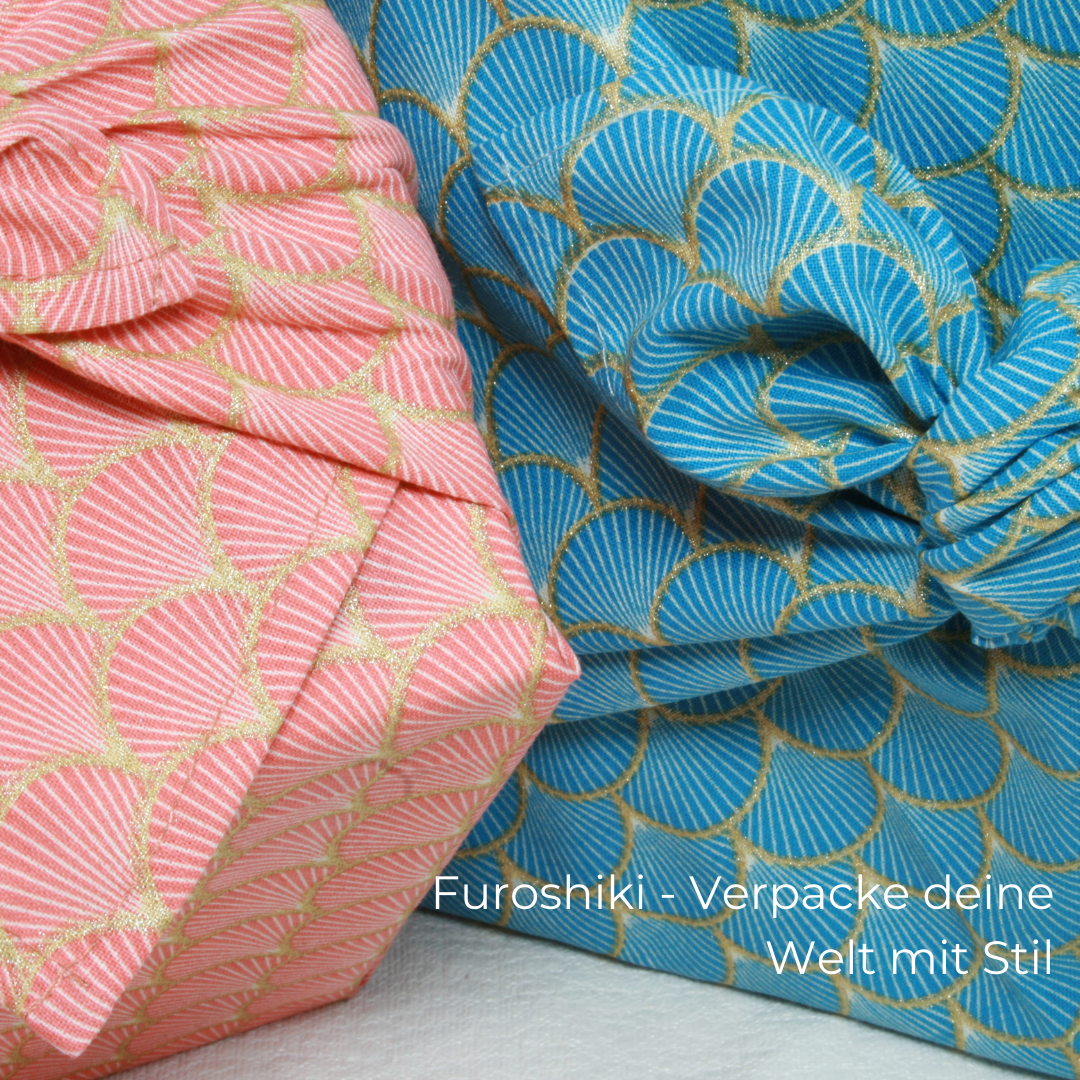Furoshiki Fächer mit Goldakzenten, Furoshiki cloth, Furoshiki Tuch, Furoshiki japanisches Muster, Geschenktuch, Geschenkverpackung aus Stoff, Furoshiki IndiGlow, wiederverwendbares Geschenkpapier