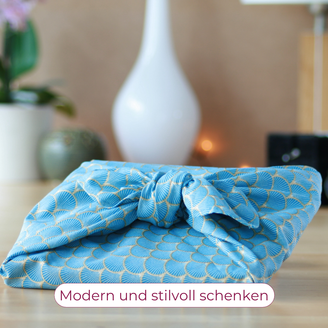 Furoshiki 3er Set, Furoshiki aus Bio Baumwolle, Furoshiki Weihnachten, Furoshiki cloth, Furoshiki noel, Geschenktuch, Geschenk für die Frau, Furoshiki Tuch, Furoshiki Fächer, Furoshiki blau