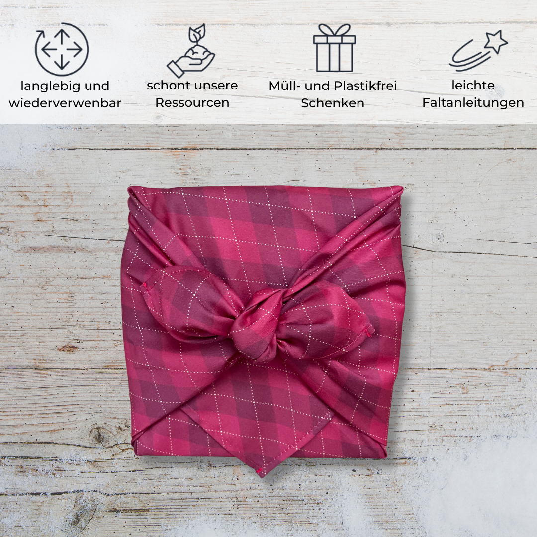 Furoshiki, Furoshiki kariert, Furoshiki Weihnachten, Geschenktuch Weihnachten, Furoshiki Tuch, Furoshiki rot, Furoshiki rot kariert, Furoshiki aus Bio Baumwolle, Furoshiki Weihnachten rot, Furoshiki Noel