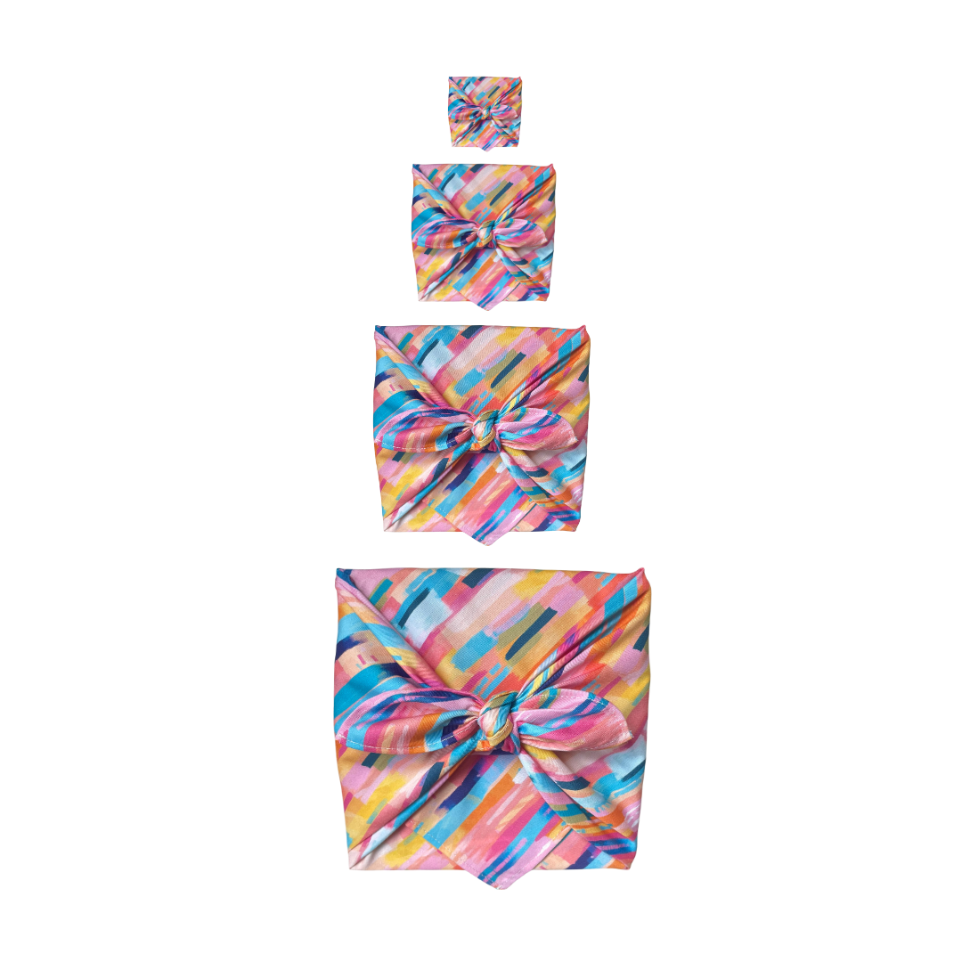 3er Set Furoshiki bunte Streifen, Furoshiki bunte Streifen, Furoshiki Regenbogenfarben, Furoshiki Tuch, Furoshiki Sommer und Frühling, Furoshiki cloth, wiederverwendbares Geschenkpapier, Geschenkverpackung aus Stoff, Geschenktuch, wiederverwendbare Geschenkverpackung, Furoshiki Quilly