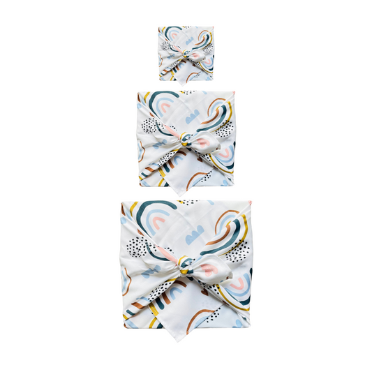 Furoshiki, Furoshiki Kindermotiv, Furoshiki Regenbogen, nachhaltige Geschenkverpackung, Geschenpapier Kinder, Furoshiki Set