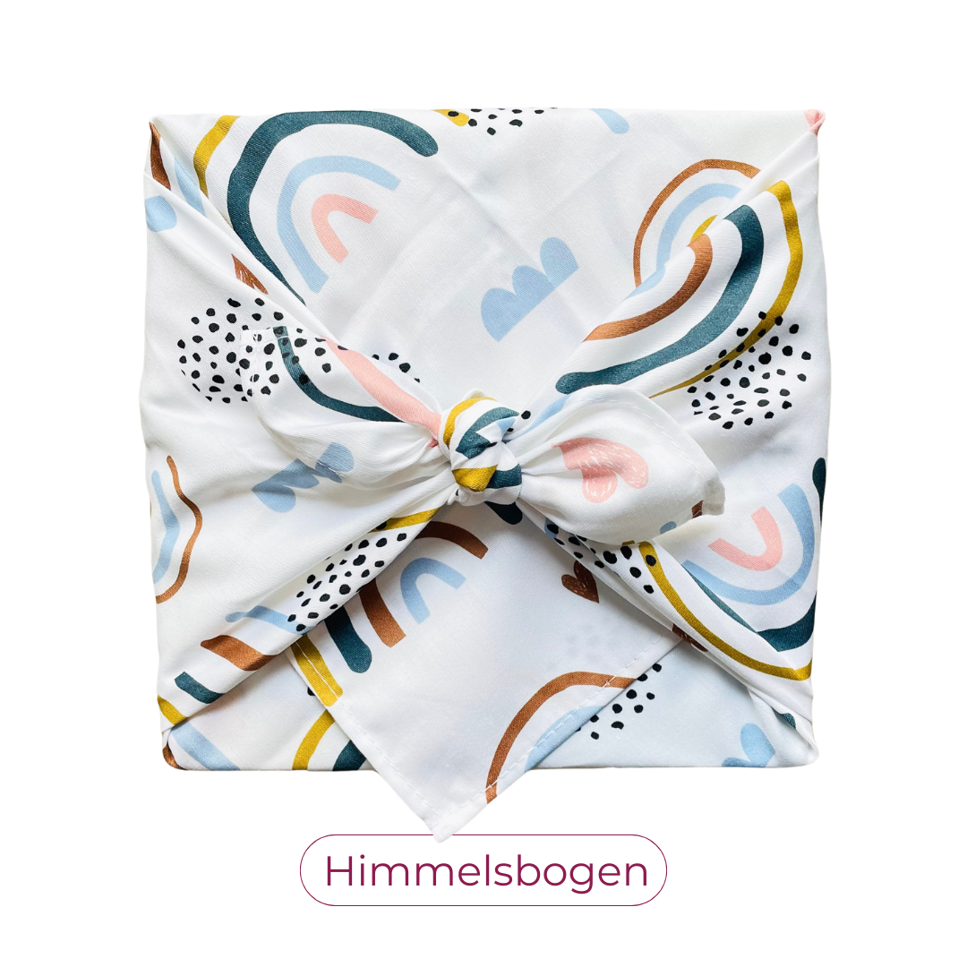 Furoshiki, Furoshiki Kindermotiv, Furoshiki Regenbogen, nachhaltige Geschenkverpackung, Geschenpapier Kinder, nachhaltig schenken Kinder, Kinder Geschenkverpackung, Geschenke leicht verpacken