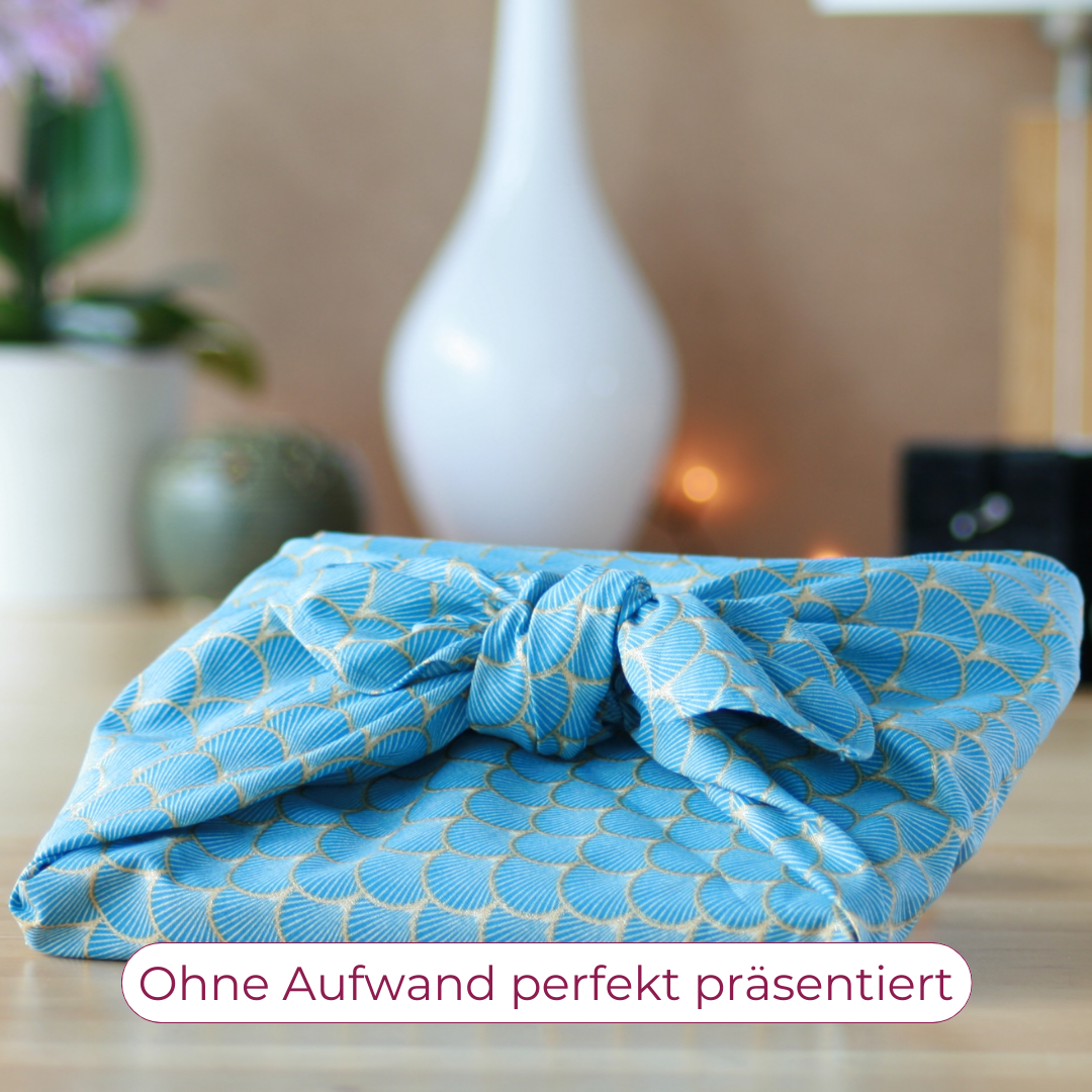 Furoshiki aus Bio Baumwolle, Furoshiki Tuch, Furoshiki Set, Geschenktuch, Geschenkverpackung aus Stoff, wiederverwendbares Geschenkpapier, Geschenkpapier nachhaltig, Furoshiki blau, Furoshiki Fächer, Furoshiki blauer Fächer, Furoshiki cloth, wiederverwendbares Geschenkpapier