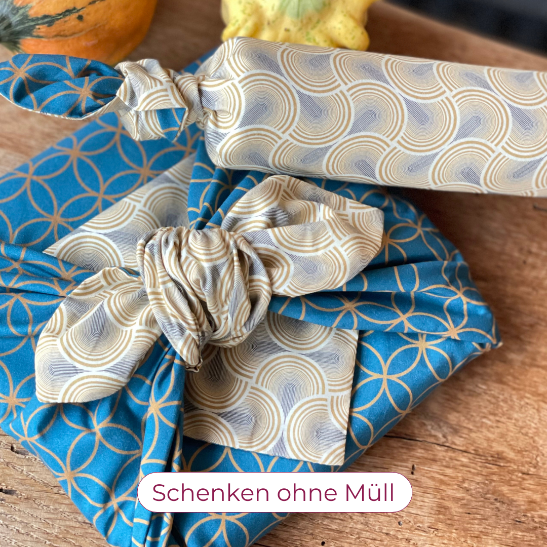 Furoshiki Weihnachten, doppelseitige Furoshiki, Schenken ohne Müll, Furoshiki, Furoshiki Tuch doppelseitig, Furoshiki petrol, Furoshiki gelb, Geschenktuch Weihnachten