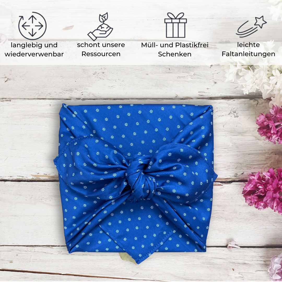 Furoshiki, Geschenkpapier Blaudruck, Geschenktuch Blaudruck, Blaudruckmuster, Furoshiki Tuch, nachhaltig Schenken, nachhaltige Geschenkverpackung, wiederverwendbare Geschenkverpackung, Furoshiki Bag