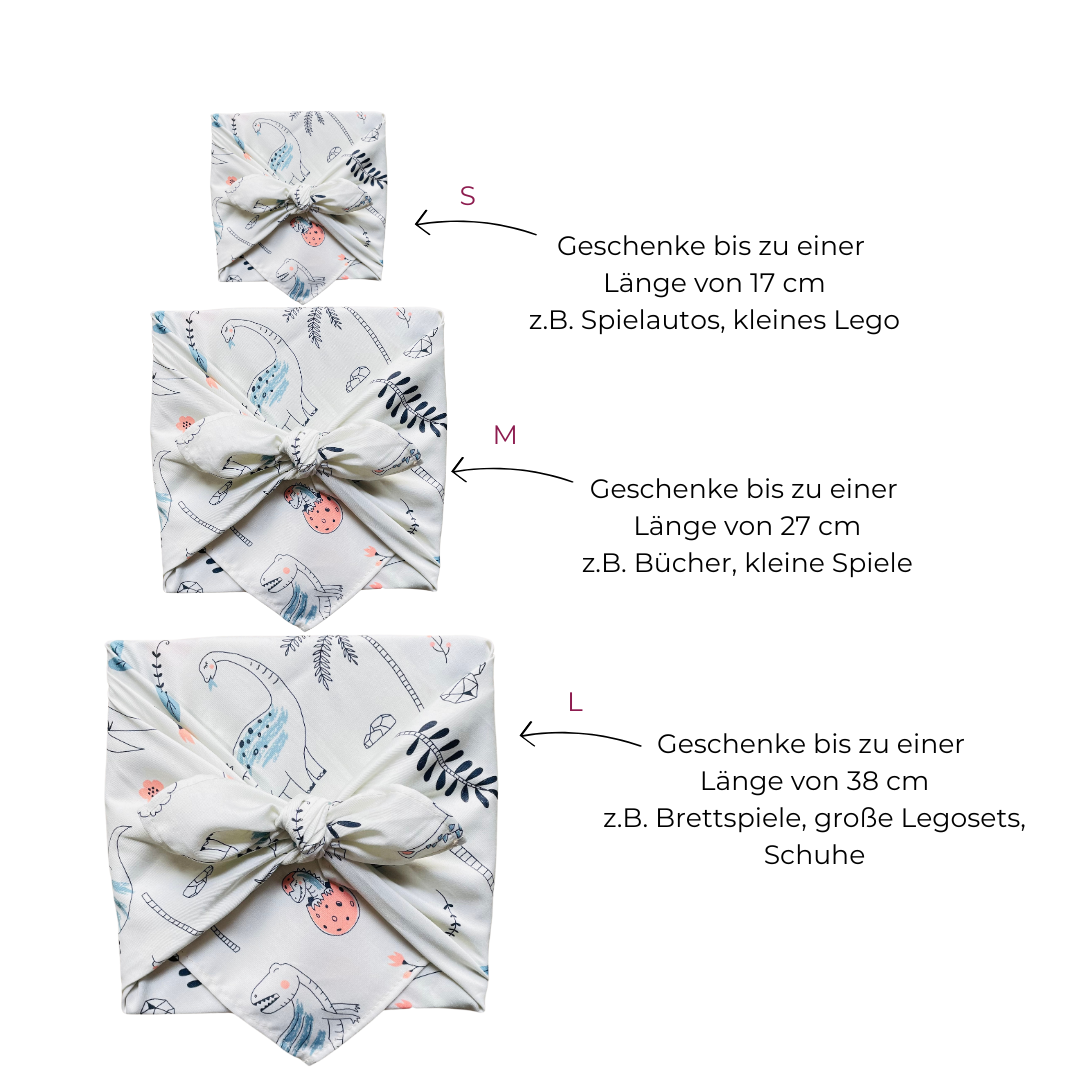 Furoshiki, Furoshiki Größen Dinosaurier, Furoshiki für Kinder, nachhaltiges Geschenkpapier Dinosaurier, wiederverwendbare Geschenkverpackung,