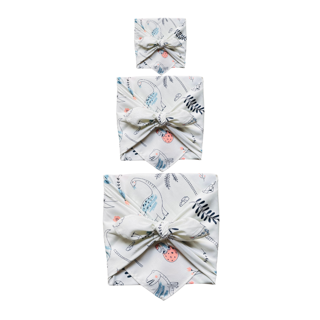 Furoshiki, Furoshiki Set Dinosaurier, Furoshiki für Kinder, nachhaltiges Geschenkpapier Dinosaurier, wiederverwendbare Geschenkverpackung