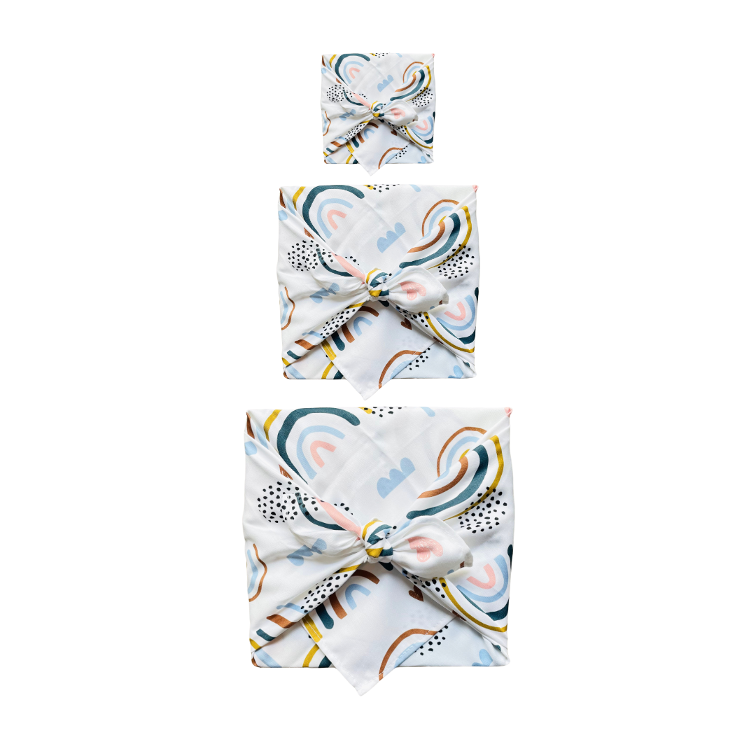 Furoshiki, Furoshiki Kindermotiv, Furoshiki Regenbogen, nachhaltige Geschenkverpackung, Geschenpapier Kinder, Furoshiki Set